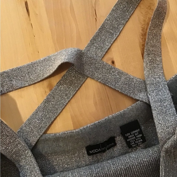 Moda International dress body-con sparkly silver cotton stretch patterned - Picture 2 of 9